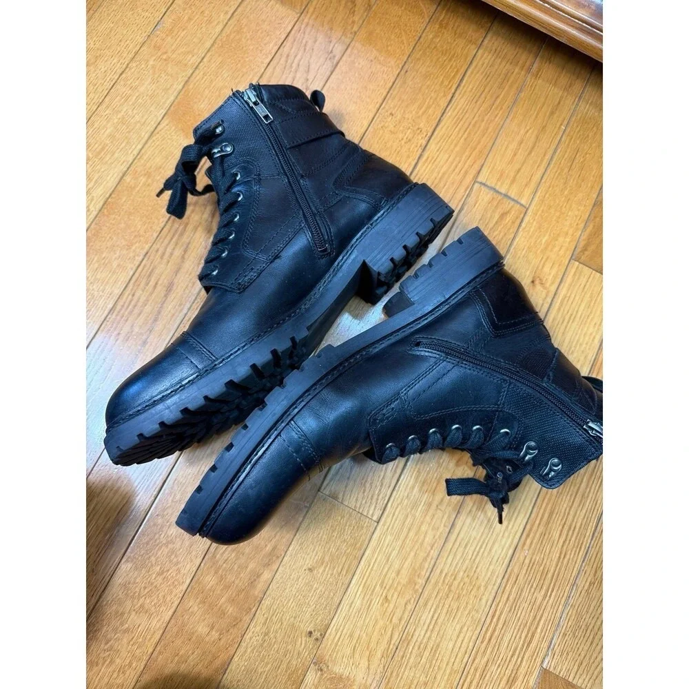 Steve‎ Madden Snyder Black Leather Cap Toe Lace Up Side Zip Combat Boots Mens 12